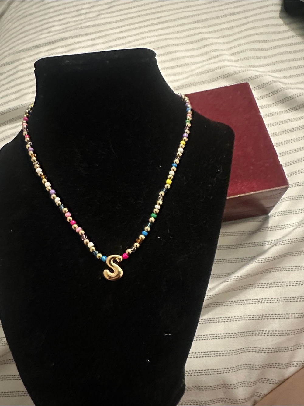 Gold 'S' Pendant Multicolor Bead Necklace - Women Jewelry